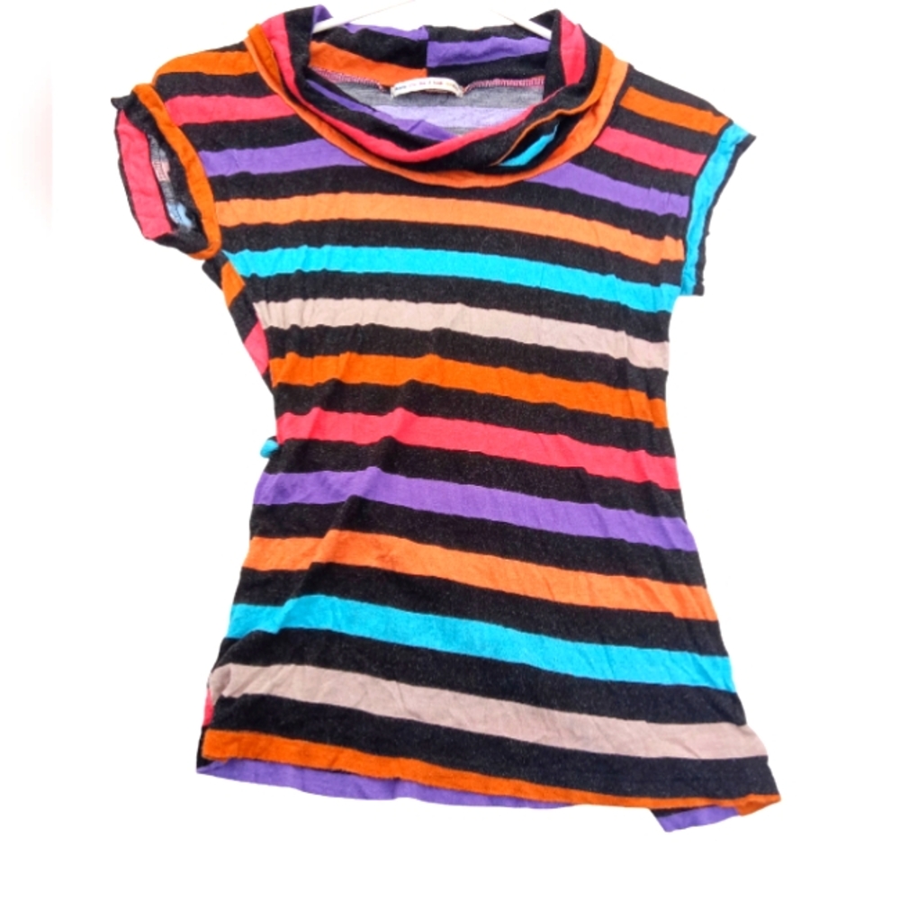 "Made To Look Amazing"  Multi-Colors Verticle Striped Short Sleeve Blouse